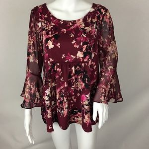 PerSeption Concept Bell Sleeve Floral Top Size S